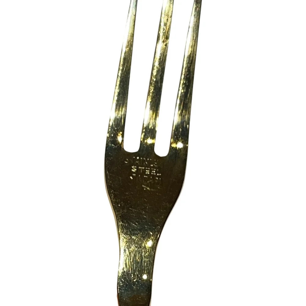 Vintage‎ Gold Appetizer Oyster Fork and Knife with Sleeve Made in Japan GUC Read